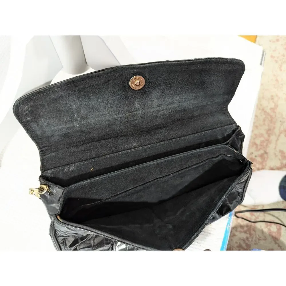 VINTAGE BLACK EEL! GORGEOUS SUEDE LEATHER LINED SHOULDER BAG, PURSE, LIKE NEW!